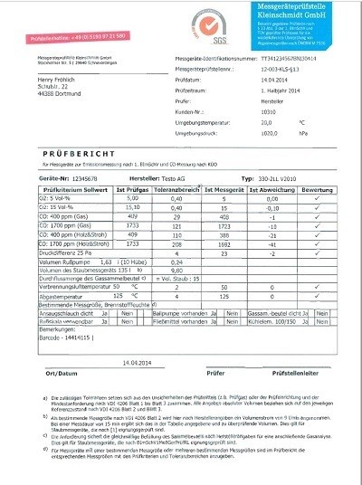 ISO-Kalibrier-Zertifikat pH 2 Punkte 4,01 und 7,00 bei Neugerätekauf