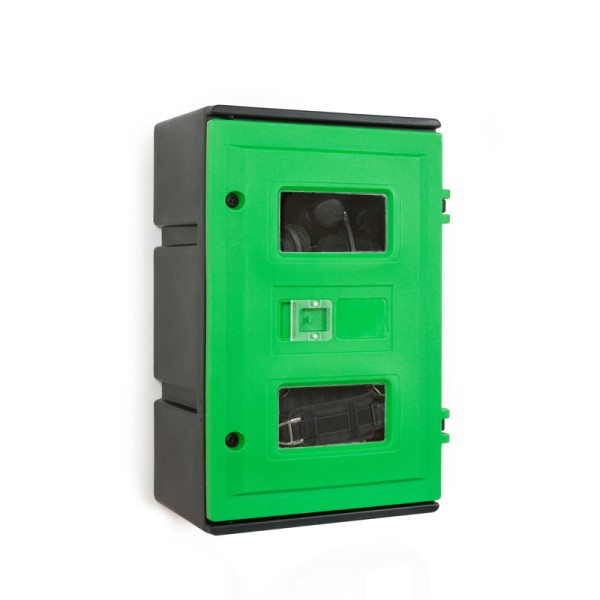 PA-Wandbox, grün - Platz für einen Pressluftatmer mit Einzelflasche, Lungenautomat und Maske